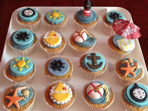 Figures made of sugarpaste, hut and buildings made. Nautical/ Cruise themed Cupcakes - cake by CupNcakesbyivy ...