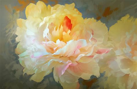 Bunga Bunga Artistik Lukisan Bunga Persik Peony Wallpaper Hd