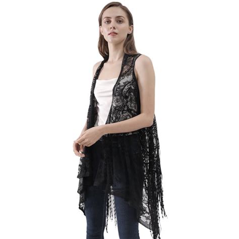 Feinuhan Women Lace Sleeveless Long Tassels Vest Crochet