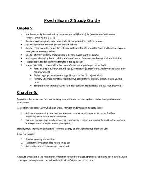 Psych Exam 2 Study Guide Psych Exam 2 Study Guide Chapter 5 Sex