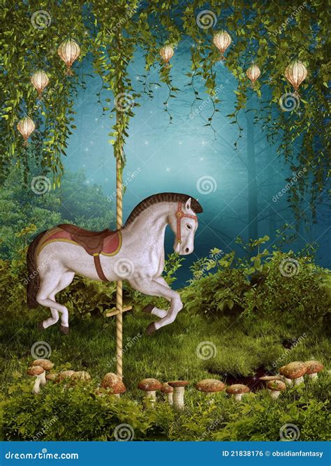 Enchanted Meadow With A Horse Stock Illustration Illustration Of