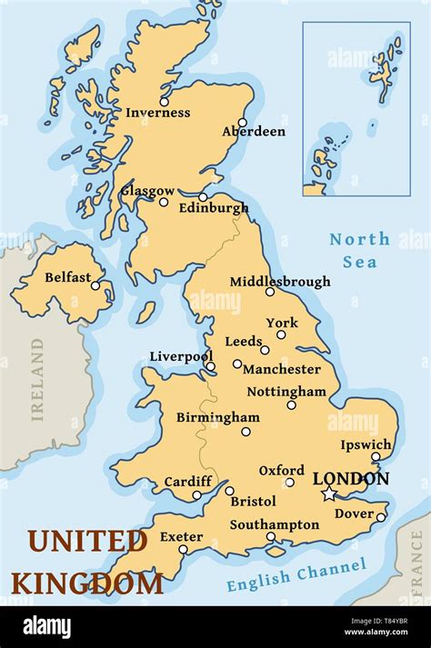 Regno Unito Mappa Vettore Importanti Città Segnato Sulla Mappa Del