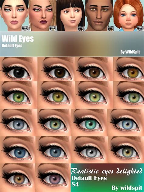 Дефолтные глаза для всех Wild Eyes By Wildspit Глаза линзы для Sims