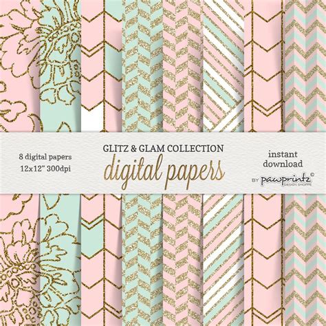 Offering a fresh new alternative to decorating with very little commitment, use peel and stick wallpaper for more than just walls. Pink Mint Digital Paper: Coral Blush Pink Mint Green ...