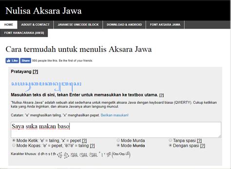Namun, website ini masih khusus menerjemahkan bahasa indonesia ke inggris, atau sebaliknya. Translate Jawa ke Aksara Jawa Hanacaraka atau Sebaliknya ...