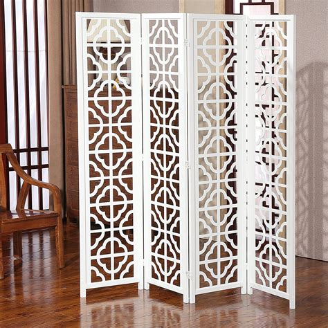 Myt Folding Wood 4 Panel Screen Moroccan Cutout Room Divider White