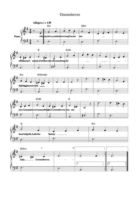 (anonymous) sheet music for : "Greensleeves" Piano Sheet Music printable pdf download