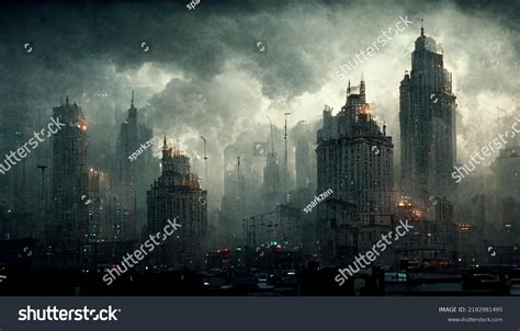 Dystopian Gotham City Hyperrealistic Cinematic Lighting Stock