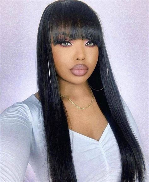 Amella Human Hair Wigs With Bangs Glueless Machine Made Wigs For Women