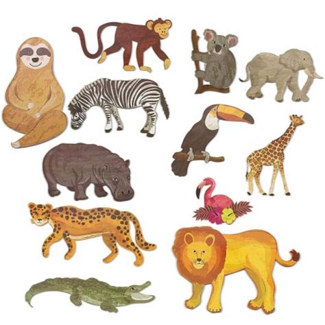 Jungle Animal Safari Paper Cutouts For Home And Party Decor 12 Count