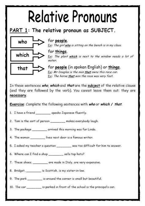 Relative Pronouns Worksheet 7Th Grade