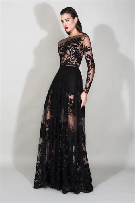 Resort 2016 Zuhair Murad Black Lace A Line Prom Dresses Illusion