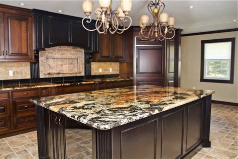 Magma Gold Granite Kitchen Countertops With Dark Cabinets Granite