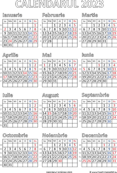 Imprimare Calendarul Pentru 2023 Fișierele Pdf Gratuite Pentru Imprimare