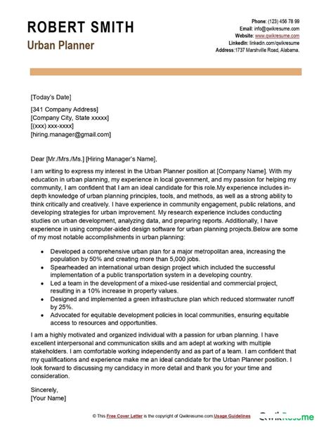 Urban Planner Cover Letter Examples Qwikresume