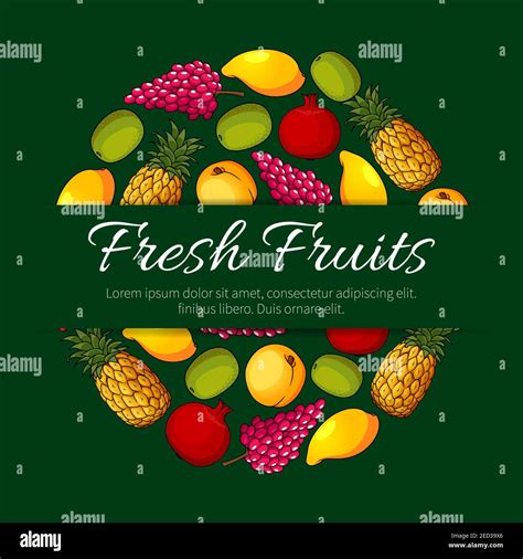Fresh Fruits Product Sticker Label Vector Round Emblem Design Of Farm