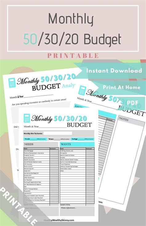 Monthly 503020 Budget Worksheet Financial Planning Budget