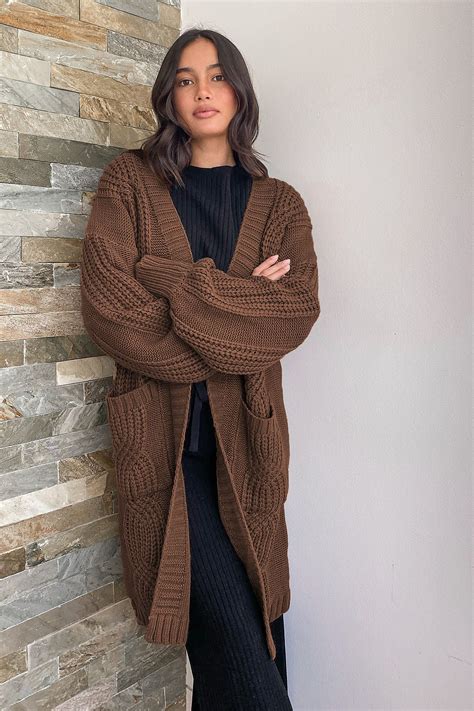 Tres Cozy Light Brown Chunky Cable Knit Oversized Cardigan Oversized