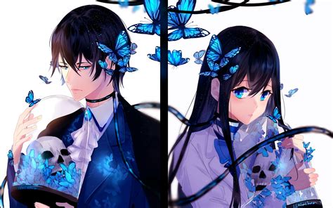 Download 2560x1600 Anime Couple Romance Butterflies