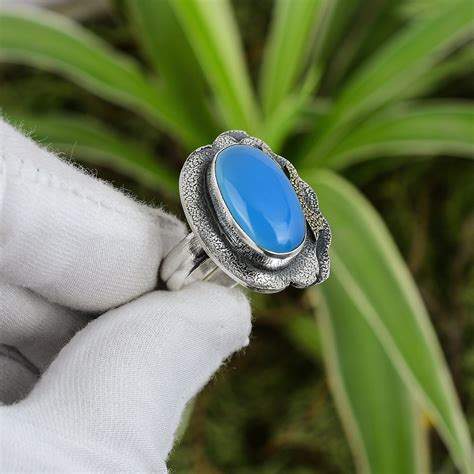 Blue Chalcedony Ring 925 Sterling Silver Ring Adjustable Etsy