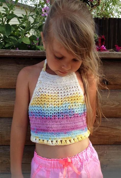 Light Rainbow Crop Top Crochet Toddler Top Boho Halter Top Etsy In