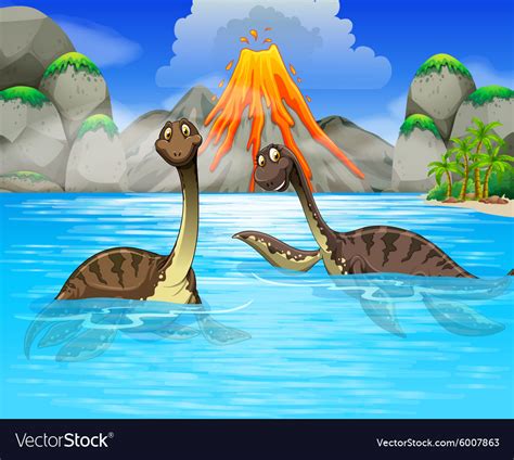 Dinosaurs Swimming In The Lake Royalty Free Vector Image