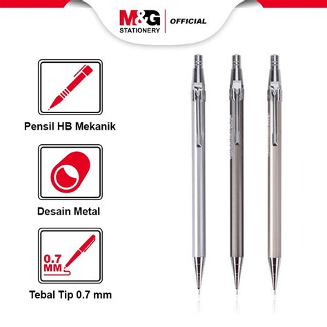 Jual Mandg Pensil Mekanik Besi Premiun Mechanical Pencil Hb 07 Mm Desain