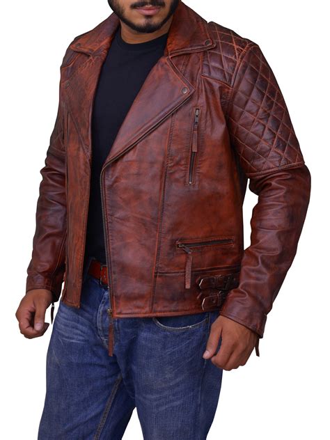Allstate classic motorcycle mens rustic brown leather biker jacket. Men's Classic Diamond Motorcycle Biker Brown Distressed ...