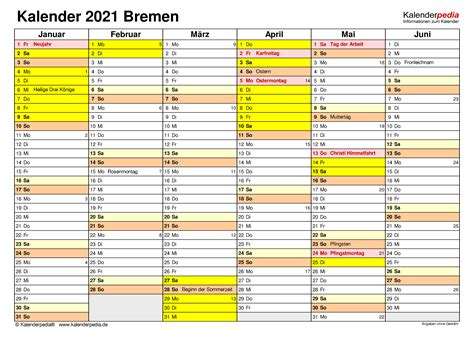 Mit feiertagen und ferien 2021 in bayern. Kalender 2021 Bremen: Ferien, Feiertage, Excel-Vorlagen