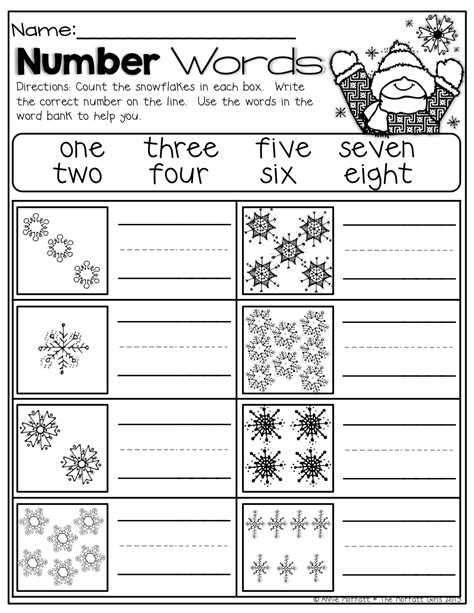 Number Words For Winter Kindergarten Math Worksheets Teaching