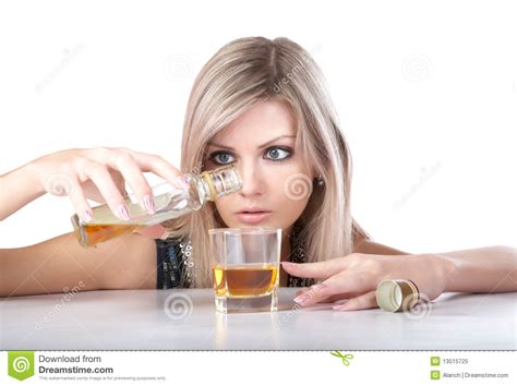 The Girl Pours Whisky From Bottle In Glass Stock Image Image Of Drink