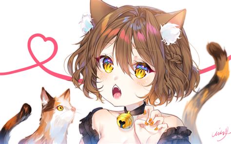 Animal Animal Ears Bell Blush Braids Cat Catgirl Close Collar Fang