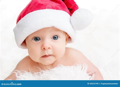 Cute Newborn Baby In Christmas Hat Stock Photo Image 43623796