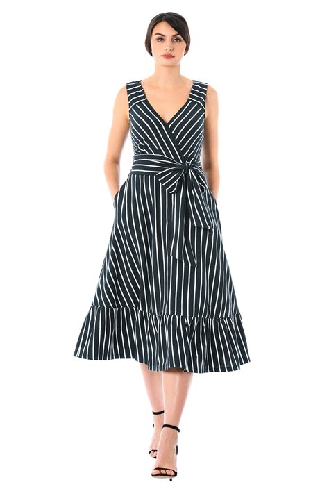 Shop Stripe Jersey Knit Surplice Midi Dress Eshakti