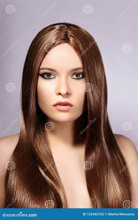 Beautiful Yong Woman With Long Straight Brown Hair Fashion Model With