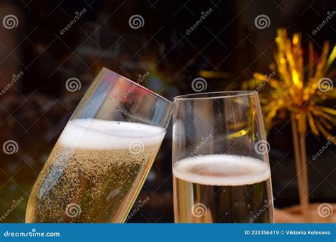 Two Glasses With Champagne Clink Glasses Stock Image Image Of Wine Glasses 233356419