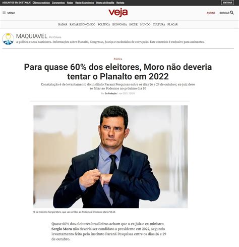 Veja divulga pesquisa nacional realizado pela Paraná Pesquisas Paraná