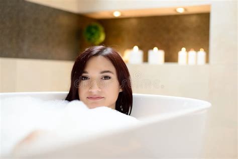 Young Attractive Brunette In Bubble Bath Stock Image Image Of