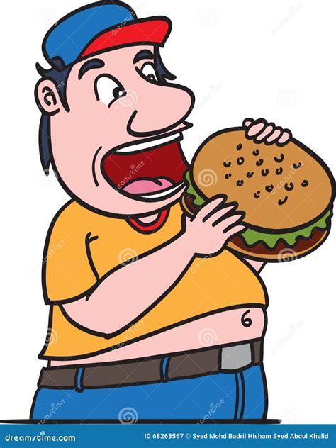 Fat Man Eating Burger Stock Vector Illustration Of Drink 68268567