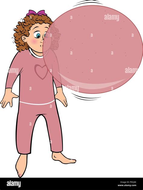 Cartoon Vector Illustration Of A Girl Blowing Bubblegum Stock Vector