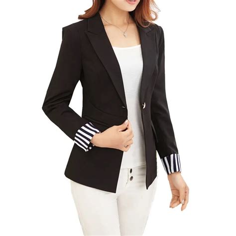 buy fmasuth black blazers women fashion stripe patchwork sleeve slim fit office