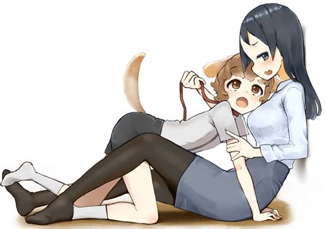 Safebooru 1boy 1girl Age Difference All Fours Animal Ears Black Eyes