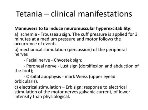 This sign may also be encountered in respiratory alkalosis from hyperventilation. PPT - Rickets and Tetania PowerPoint Presentation, free ...
