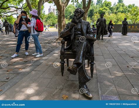 Statue of Charles Dickens at World Literary Giant Square in Luxun Park