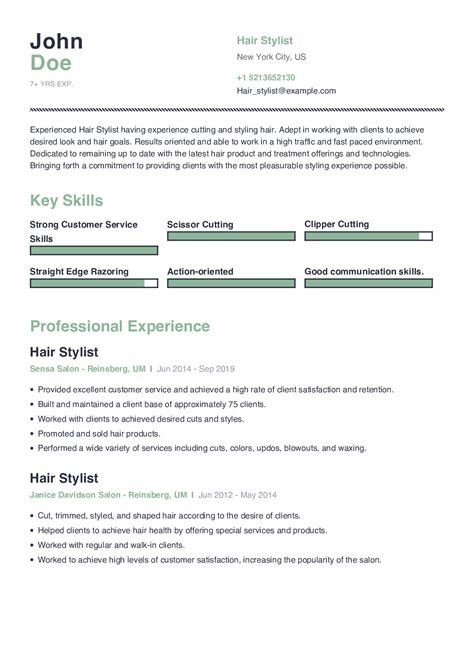hair stylist resume example with content sample craftmycv