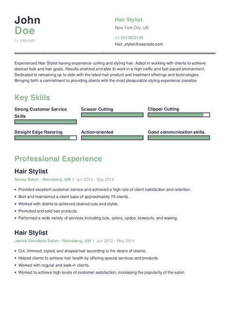 Hair Stylist Resume Example With Content Sample Craftmycv