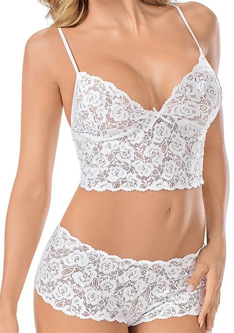All Over Lace Sexy White Lace Bra Set Women Hollow Translucent Underwearr Bra Camisole And Panty