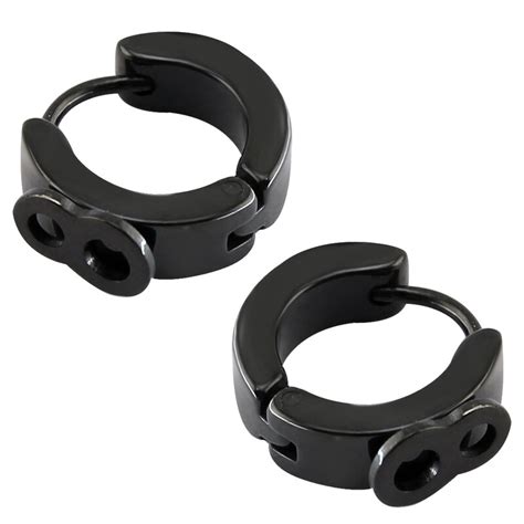 Buy Stainless Steel Mens Black Earrings For Guys Hoopp Regular Piercing Hole