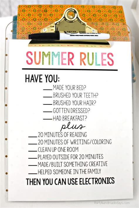 Printable Summer Rules