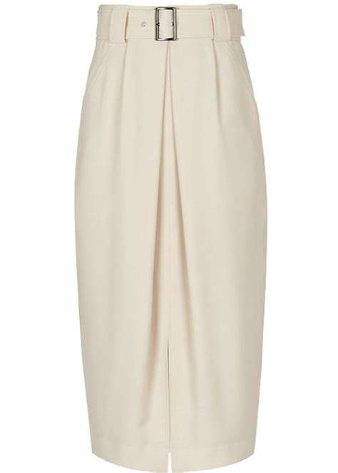 Belted Pencil Skirt With A Front Vent Buckle Detail Fully Lined
